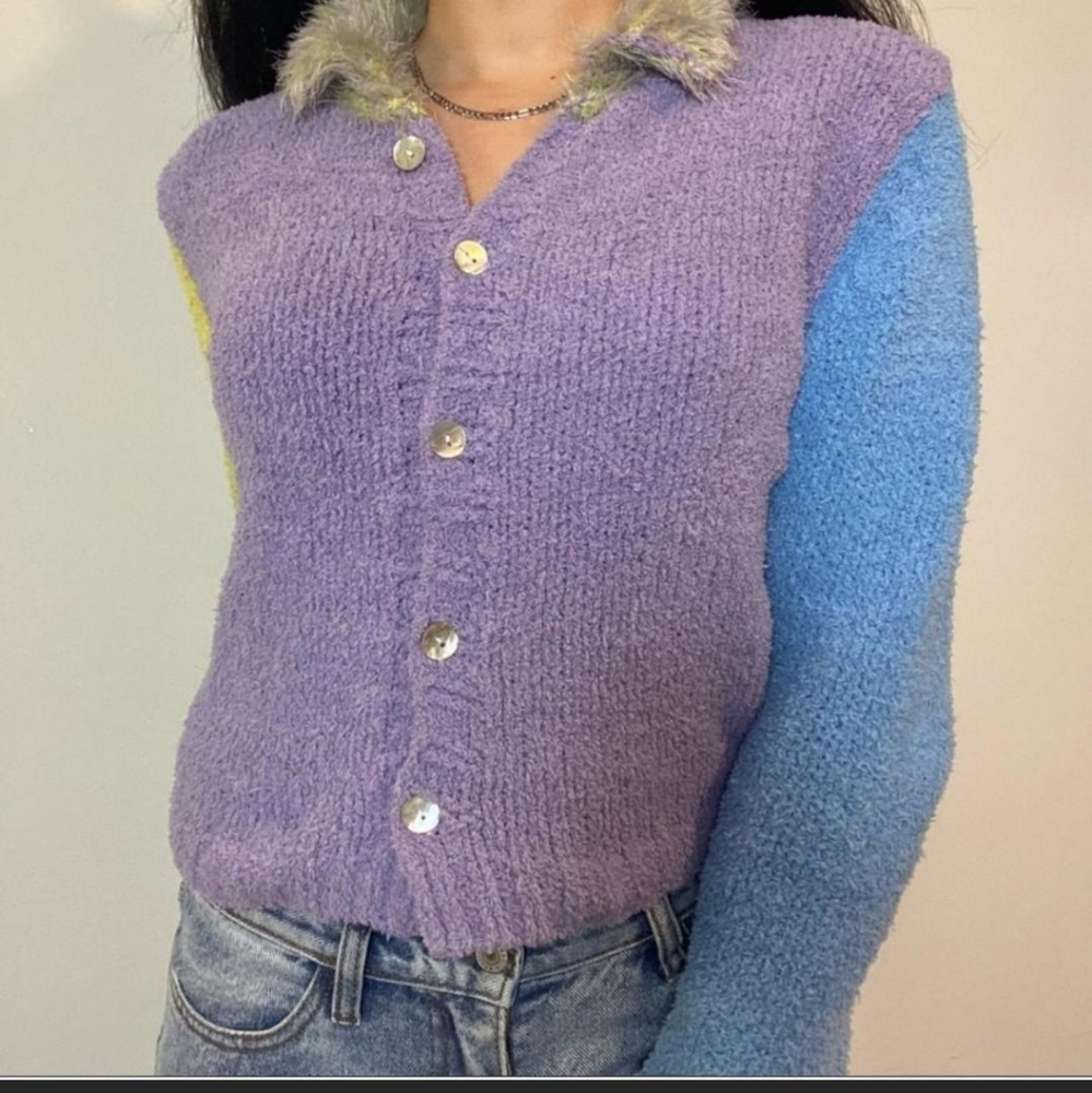 UNIF Women's Sweater Fluffy Bright cardigan sweater 90s colorful pastel goth - Picture 7 of 8